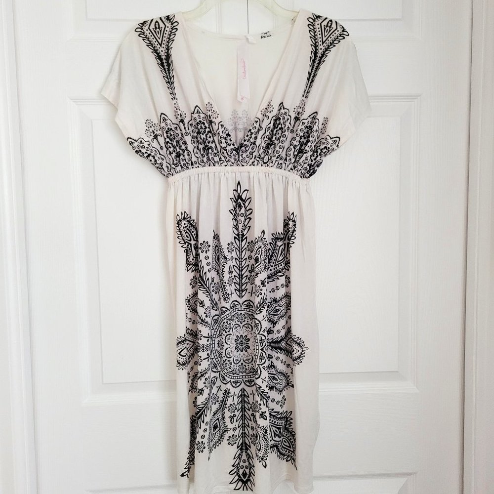 EMPIRE WAIST DRESS CREAM & BLACK, SZ S, LIKE NEW